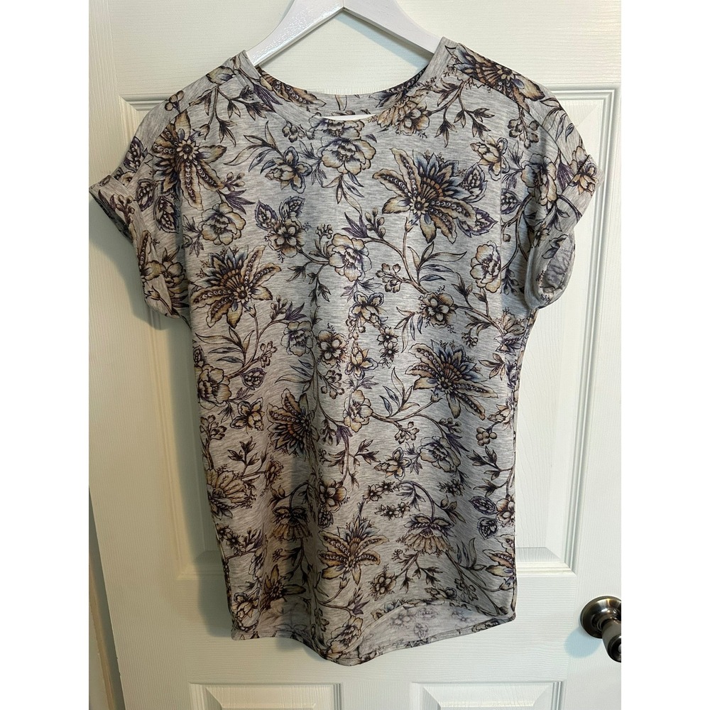 Cupio Floral Botanical Print Tee Grey‎ Heathered Short Sleeve Top Medium